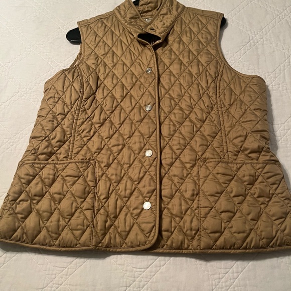 LL Bean Vest Women’s Large Tan Quilted Utility Field Hunting Plaid Lined NWOT - Picture 7 of 10
